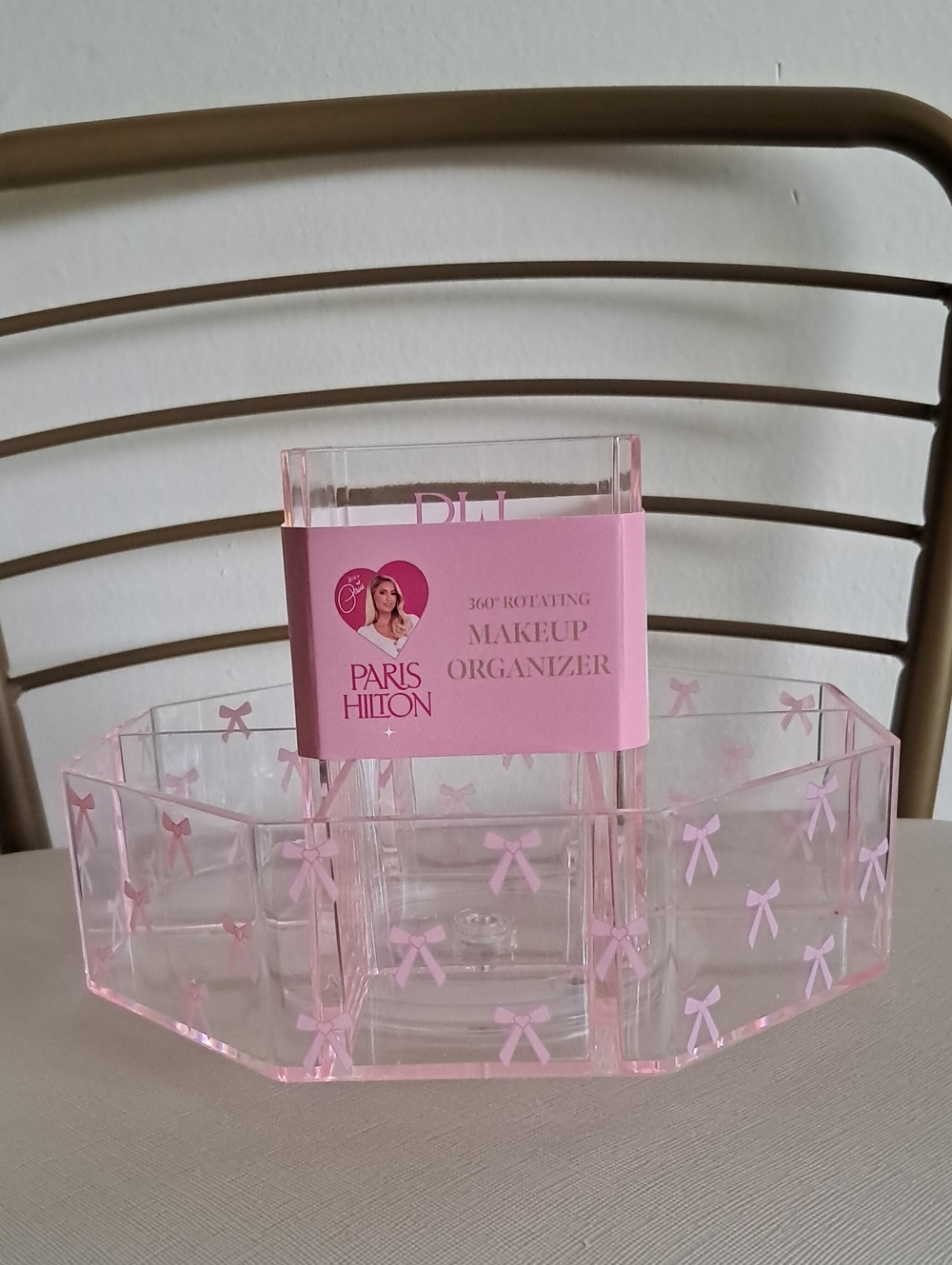 Paris Hilton Clear Makeup Organizer with Pink Bow Accents